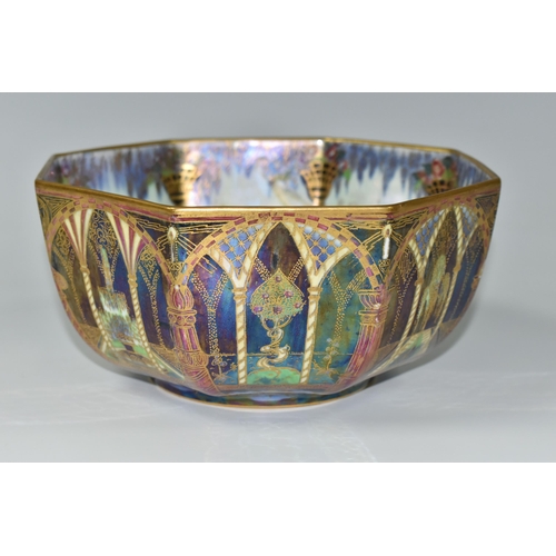 416 - A WEDGWOOD FAIRYLAND LUSTRE OCTAGONAL SHAPED BOWL, an early 20th century Wedgwood Fairyland Lustre o... 