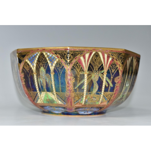 416 - A WEDGWOOD FAIRYLAND LUSTRE OCTAGONAL SHAPED BOWL, an early 20th century Wedgwood Fairyland Lustre o... 