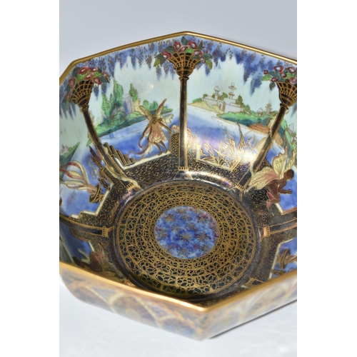 416 - A WEDGWOOD FAIRYLAND LUSTRE OCTAGONAL SHAPED BOWL, an early 20th century Wedgwood Fairyland Lustre o... 