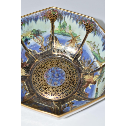 416 - A WEDGWOOD FAIRYLAND LUSTRE OCTAGONAL SHAPED BOWL, an early 20th century Wedgwood Fairyland Lustre o... 