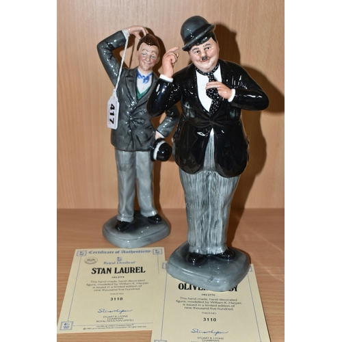 417 - TWO ROYAL DOULTON LIMITED EDITION FIGURES 'STAN LAUREL' AND 'OLIVER HARDY', comprising Oliver Hardy ... 