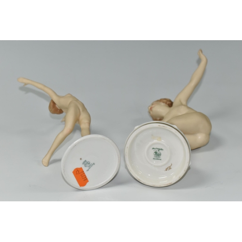 418 - TWO 1930s HUTSCHENREUTHER PORCELAIN NUDE FIGURES, two Art Deco figures comprising 'Ball Player', hei... 