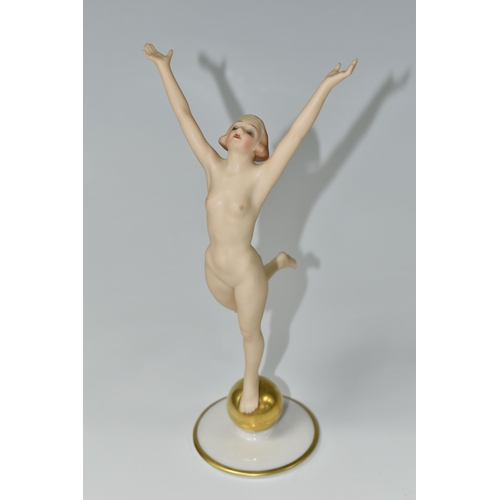 418 - TWO 1930s HUTSCHENREUTHER PORCELAIN NUDE FIGURES, two Art Deco figures comprising 'Ball Player', hei... 