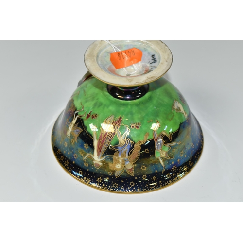 420 - A WEDGWOOD FAIRYLAND LUSTRE FOOTED BOWL,  decorated with a mother of pearl lustre with fairies in va... 