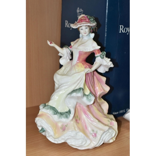 427 - FIVE ROYAL DOULTON FIGURINES, comprising a boxed 'Flowers Of Love' Camellias HN3701 and Rose HN3709,... 