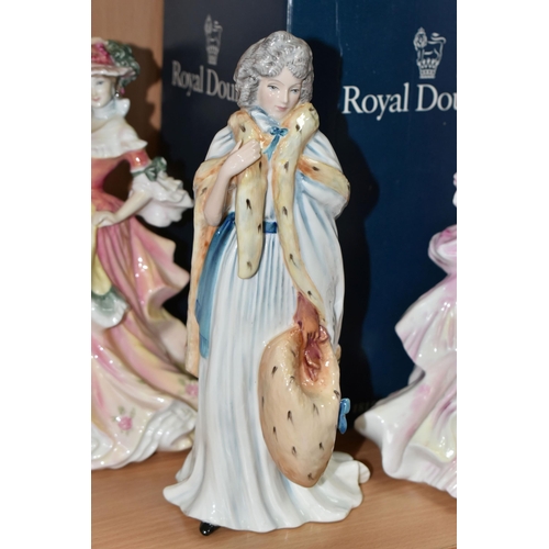 427 - FIVE ROYAL DOULTON FIGURINES, comprising a boxed 'Flowers Of Love' Camellias HN3701 and Rose HN3709,... 