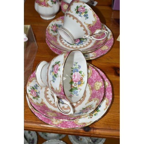 436 - A ROYAL ALBERT 'LADY CARLYLE' PATTERN TEA SET FOR TWO, comprising a small teapot, milk jug, sugar bo... 