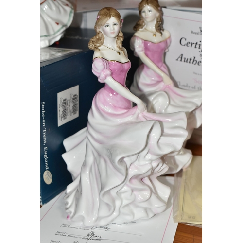 437 - A GROUP OF FIVE ROYAL DOULTON FIGURINES, comprising two 'Sophie' Lady of the Year 1998 figures with ... 