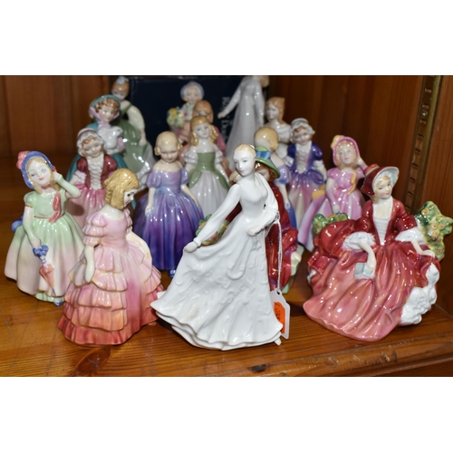 438 - A GROUP OF SEVENTEEN ROYAL DOULTON SMALL LADIES, comprising Sentiments -Happy Anniversary HN4068 (wi... 