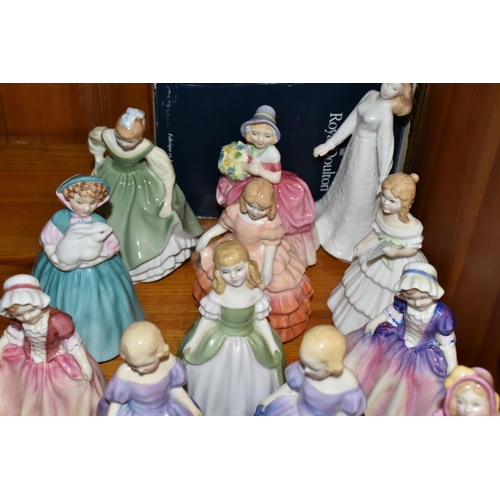 438 - A GROUP OF SEVENTEEN ROYAL DOULTON SMALL LADIES, comprising Sentiments -Happy Anniversary HN4068 (wi... 