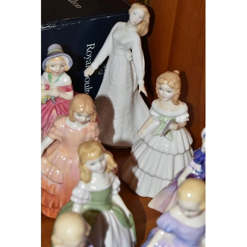 438 - A GROUP OF SEVENTEEN ROYAL DOULTON SMALL LADIES, comprising Sentiments -Happy Anniversary HN4068 (wi... 