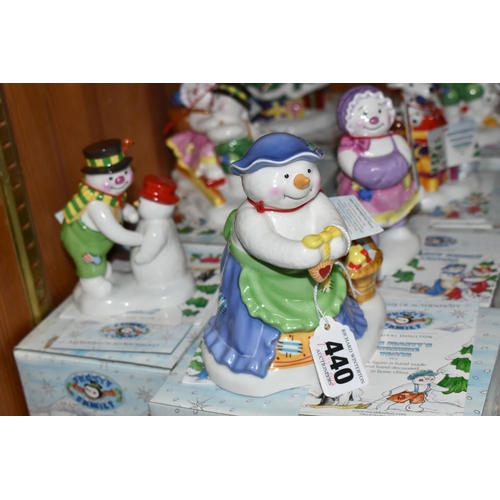 440 - SEVEN BOXED ROYAL DOULTON 'FROSTY FAMILY' FIGURES, comprising Mrs Frosty's Finishing Touch, Snowdrif... 