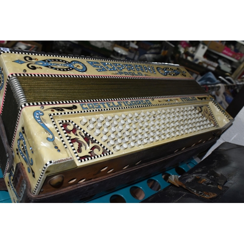 442 - AN ITALIAN PAOLO SOPRANI CASTELFIDARDO ITALIA BUTTON ACCORDION WITH CASE, mother of pearl and diaman... 