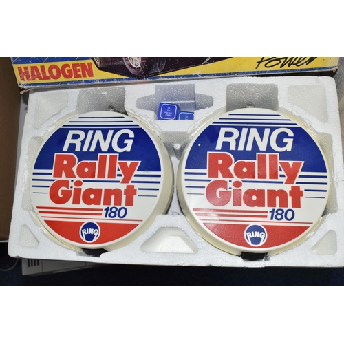 458 - A BOXED PAIR OF RING RALLY GIANT 180 HALOGEN SPORTS SPOT LAMPS, c.1980s, both appear complete and in... 