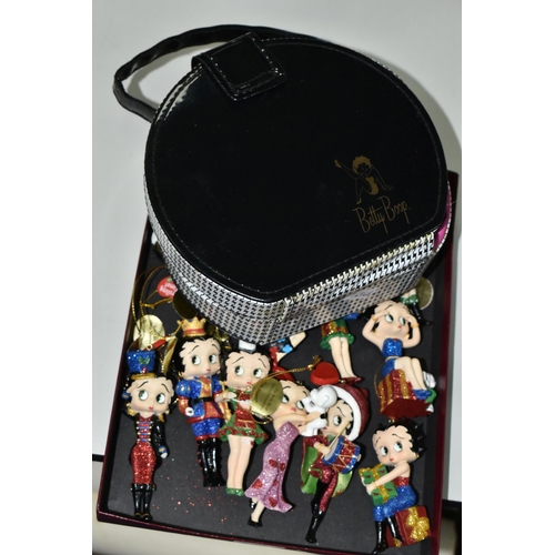 468 - A COLLECTION OF BETTY BOOP CHRISTMAS ORNAMENTS AND BEAUTY BAG, including thirteen Danbury Mint glitt... 