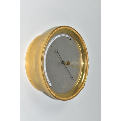 470 - A LATE 19TH CENTURY ANEROID BAROMETER BY E.J. DENT OF PARIS, in a circular brass case with hanging l... 