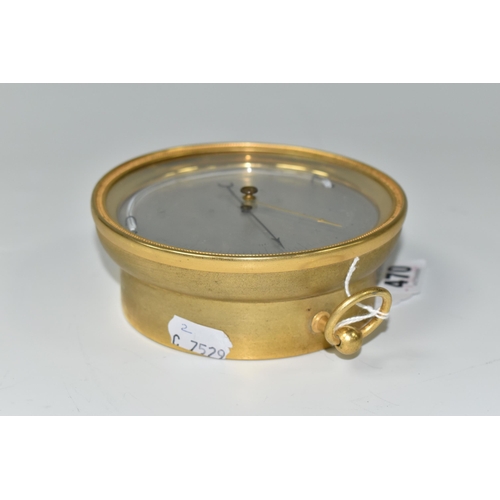 470 - A LATE 19TH CENTURY ANEROID BAROMETER BY E.J. DENT OF PARIS, in a circular brass case with hanging l... 