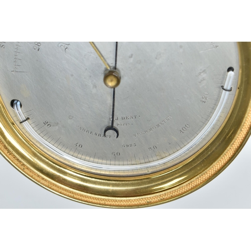 470 - A LATE 19TH CENTURY ANEROID BAROMETER BY E.J. DENT OF PARIS, in a circular brass case with hanging l... 