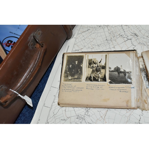 488 - THREE OLD CASES CONTAINING A COLLECTION OF MAGAZINES, LETTERS, POSTCARDS, FIVE 1950'S ORDNANCE SURVE... 