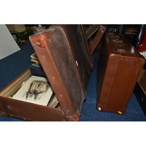 488 - THREE OLD CASES CONTAINING A COLLECTION OF MAGAZINES, LETTERS, POSTCARDS, FIVE 1950'S ORDNANCE SURVE... 