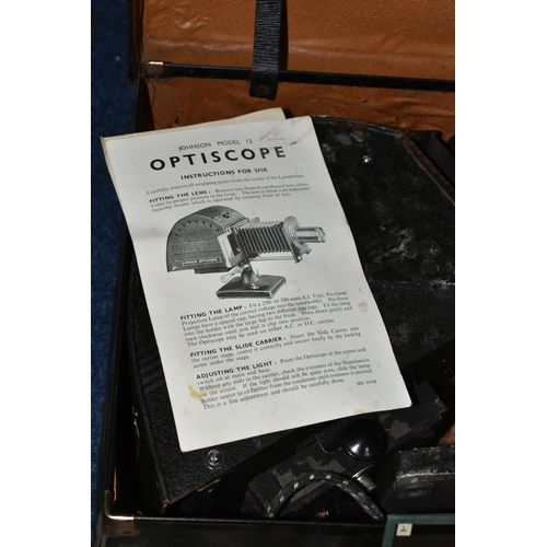 494 - A JOHNSON MODEL 12 OPTISCOPE AND EIGHT BOXES OF LANTERN PLATES, includes the optiscope in original c... 