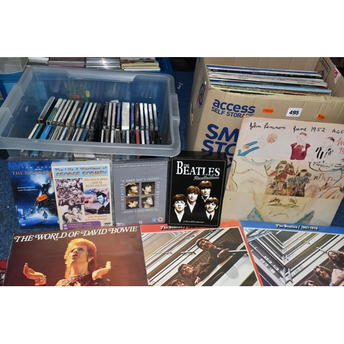 495 - FOUR BOXES OF LPS AND CDS, approximately one hundred and twelve LPs, twenty singles, one hundred and... 