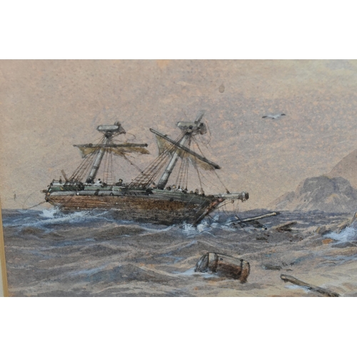 504 - WILLIAM HENRY VERNON (1820-1909) A LATE 19TH CENTURY SHIPWRECK SCENE, a ship is foundering before a ... 