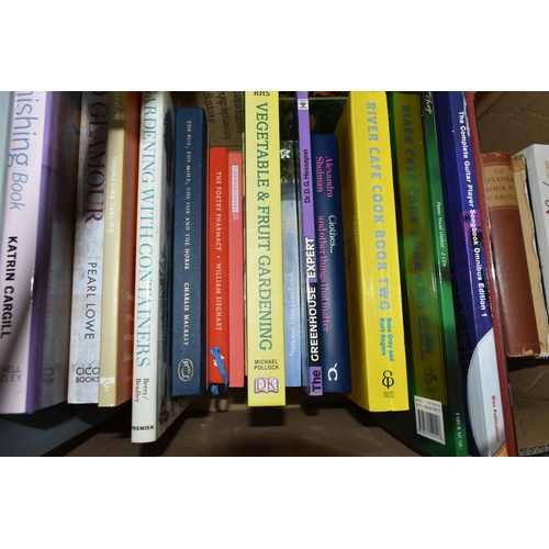 507 - FOUR BOXES OF BOOKS, CDS, and LPs, the sixty five books to include a variety of cookbooks, classics,... 