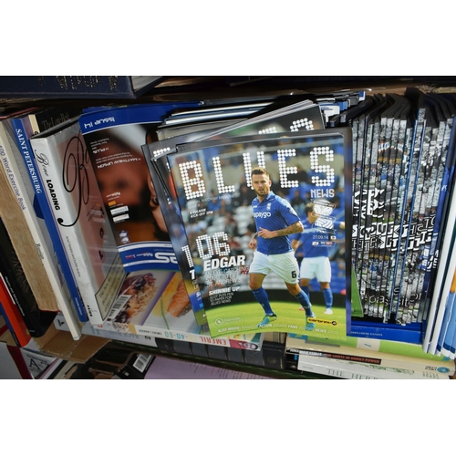 518 - FIVE BOXES OF ASSORTED BOOKS INCLUDING BIOGRAPHIES, GERMAN LITERATURE, BIRMINGHAM CITY FC MATCH PROG... 