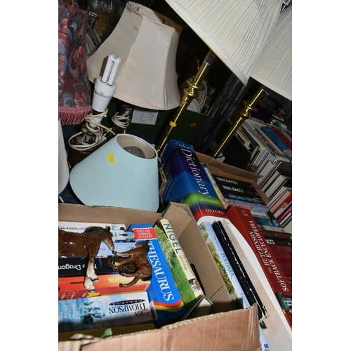 520 - FOUR BOXES INCLUDING A VARIETY OF BOOKS OF ASSORTED GENRES AND MISCELLANEOUS ITEMS ETC, Carnival Gla... 