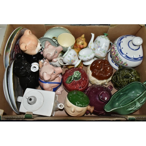 522 - FOUR BOXES AND LOOSE CERAMICS, ORNAMENTS, GLASS WARE, PICNIC SET AND SUNDRY ITEMS, to include six pi... 