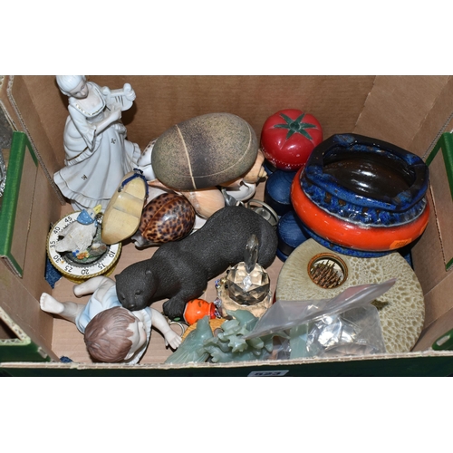 523 - FIVE BOXES OF CERAMICS AND GLASS WARE, to include two boxes of dinnerware by makers including Johnso... 