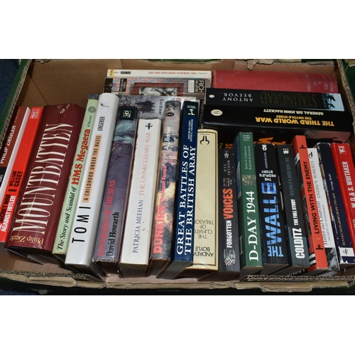 526 - FOUR BOXES OF BOOKS, approximately eighty to one hundred titles in hardback and paperback formats, m... 