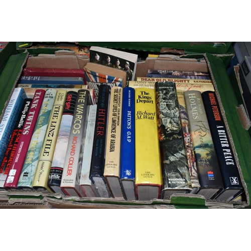 526 - FOUR BOXES OF BOOKS, approximately eighty to one hundred titles in hardback and paperback formats, m... 