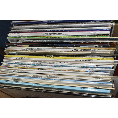 527 - THREE BOXES OF RECORDS, CDS AND CASSETTE TAPES, to include approximately sixty to seventy LPs and 12... 