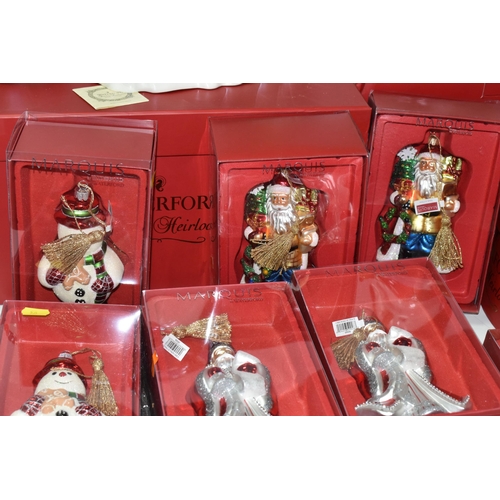 535 - WATERFORD HOLIDAY HEIRLOOMS SCULPTURES AND MARQUIS CHRISTMAS TREE ORNAMENTS, comprising a Snowy Vill... 