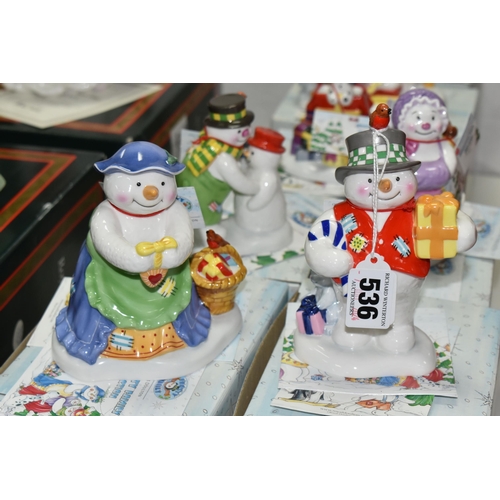 536 - SEVEN BOXED ROYAL DOULTON FROSTY FAMILY CHRISTMAS ORNAMENTS, comprising 'Mr Frosty's Special Gift' '... 