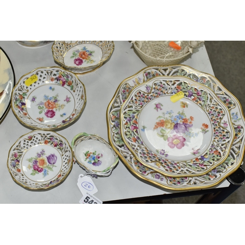 543 - ASSORTED CONTINENTAL DECORATIVE PORCELAIN, including gilded Dresden and Royal Lucerne porcelain in f... 