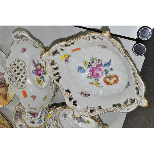 543 - ASSORTED CONTINENTAL DECORATIVE PORCELAIN, including gilded Dresden and Royal Lucerne porcelain in f... 