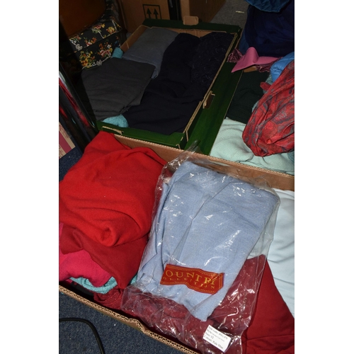 545 - FIVE BOXES OF WOMEN'S VINTAGE CLOTHES including light jackets, skirts, nightwear from various high s... 