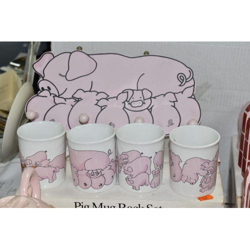 553 - A COLLECTION OF PIG THEMED CERAMICS, to include five Wade Nat West piggy banks: Sir Nathaniel (toe c... 