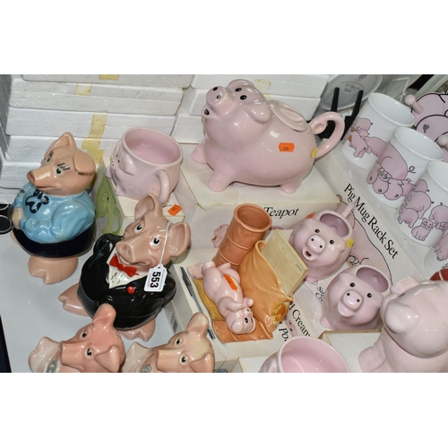 553 - A COLLECTION OF PIG THEMED CERAMICS, to include five Wade Nat West piggy banks: Sir Nathaniel (toe c... 