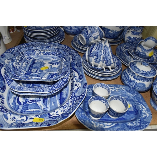 559 - A  GROUP OF SPODE'S ITALIAN DESIGN BLUE AND WHITE DINNERWARE, comprising a teapot, covered butter di... 