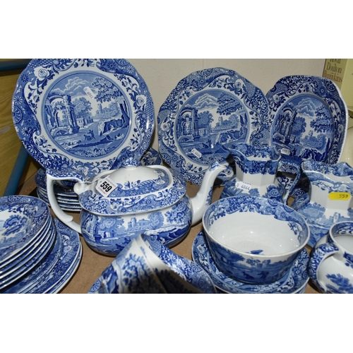 559 - A  GROUP OF SPODE'S ITALIAN DESIGN BLUE AND WHITE DINNERWARE, comprising a teapot, covered butter di... 