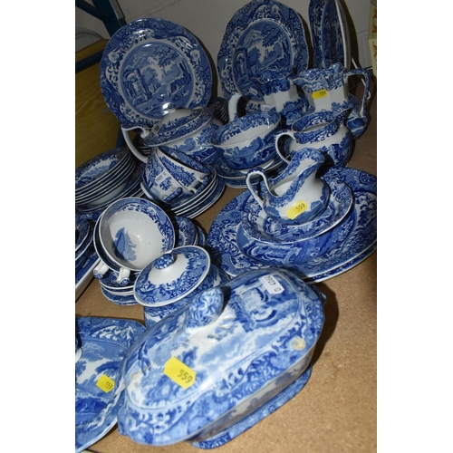 559 - A  GROUP OF SPODE'S ITALIAN DESIGN BLUE AND WHITE DINNERWARE, comprising a teapot, covered butter di... 