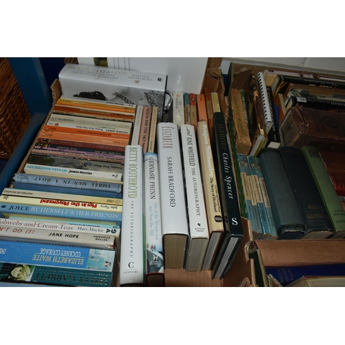 571 - FIVE BOXES OF BOOKS, approximately one hundred and twenty titles in hardback and paperback formats, ... 