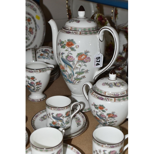 574 - A THIRTY SEVEN PIECE WEDGWOOD 'KUTANI CRANE' R4464 TEA AND COFFEE SET, comprising a teapot, a milk j... 