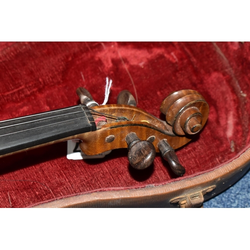 577 - A CASED LATE NINETEENTH CENTURY 3/4 SIZE VIOLIN, bearing label reading 'Lutherie Artistique, T. Baur... 