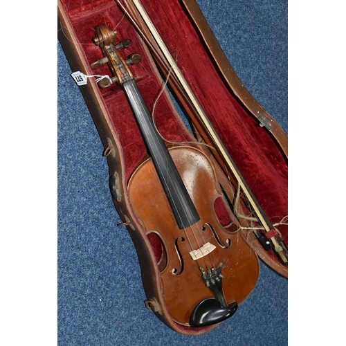 577 - A CASED LATE NINETEENTH CENTURY 3/4 SIZE VIOLIN, bearing label reading 'Lutherie Artistique, T. Baur... 