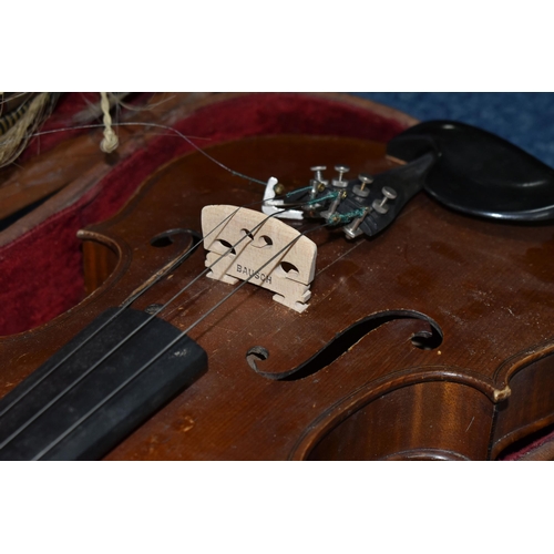 577 - A CASED LATE NINETEENTH CENTURY 3/4 SIZE VIOLIN, bearing label reading 'Lutherie Artistique, T. Baur... 